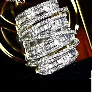 New 6.4 CT 925 Sterling Silver Diamond Ring